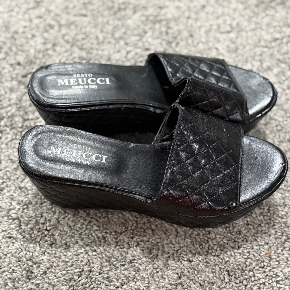Sesto Meucci Black Quilted Women's Slides - Picture 2 of 6